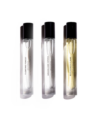 Floating Forest, Grassland Opera, and Reclaimed Flame 9.5mL bottles side by side on white background